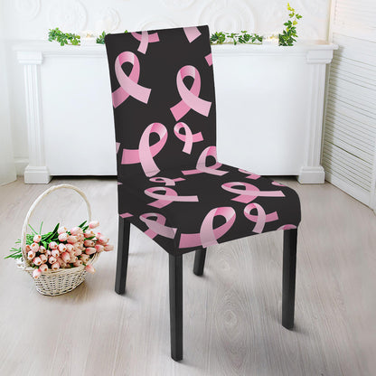 Pink Breast Cancer Ribbon Pattern Print Dining Chair Slipcover