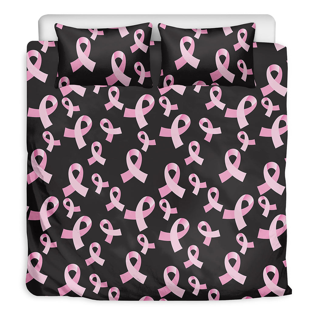 Pink Breast Cancer Ribbon Pattern Print Duvet Cover Bedding Set