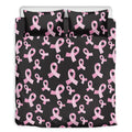 Pink Breast Cancer Ribbon Pattern Print Duvet Cover Bedding Set