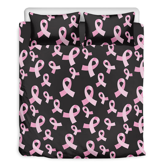 Pink Breast Cancer Ribbon Pattern Print Duvet Cover Bedding Set