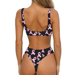 Pink Breast Cancer Ribbon Pattern Print Front Bow Tie Bikini