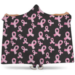 Pink Breast Cancer Ribbon Pattern Print Hooded Blanket