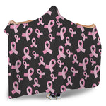 Pink Breast Cancer Ribbon Pattern Print Hooded Blanket