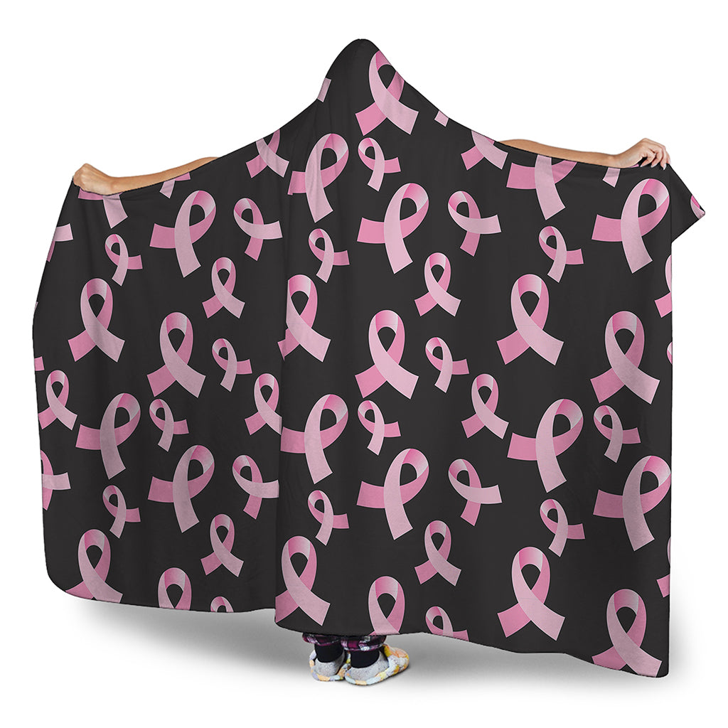 Pink Breast Cancer Ribbon Pattern Print Hooded Blanket