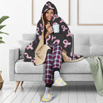 Pink Breast Cancer Ribbon Pattern Print Hooded Blanket