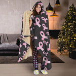 Pink Breast Cancer Ribbon Pattern Print Hooded Blanket