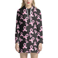 Pink Breast Cancer Ribbon Pattern Print Pullover Hoodie Dress