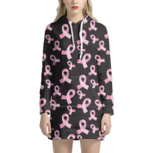 Pink Breast Cancer Ribbon Pattern Print Hoodie Dress