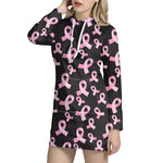 Pink Breast Cancer Ribbon Pattern Print Hoodie Dress