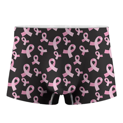 Pink Breast Cancer Ribbon Pattern Print Men's Boxer Briefs