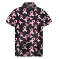 Pink Breast Cancer Ribbon Pattern Print Men's Short Sleeve Shirt