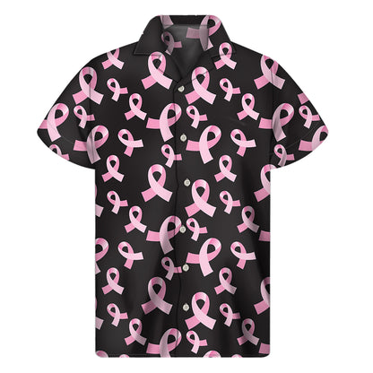 Pink Breast Cancer Ribbon Pattern Print Men's Short Sleeve Shirt