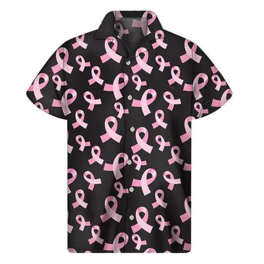 Pink Breast Cancer Ribbon Pattern Print Men's Short Sleeve Shirt