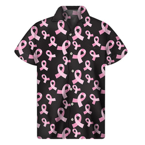 Pink Breast Cancer Ribbon Pattern Print Men's Short Sleeve Shirt