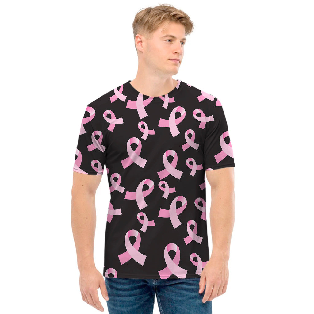 Pink Breast Cancer Ribbon Pattern Print Men's T-Shirt