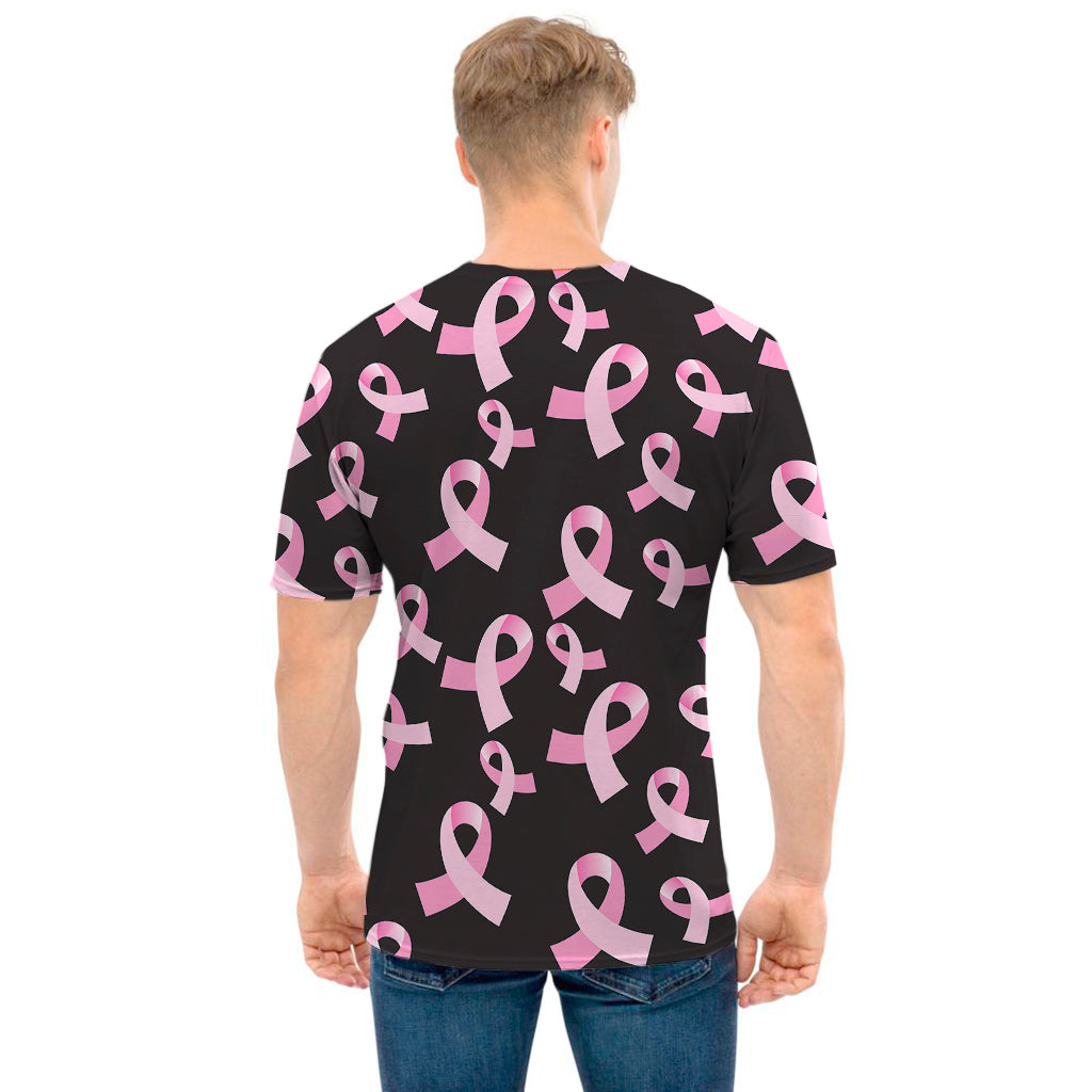 Pink Breast Cancer Ribbon Pattern Print Men's T-Shirt
