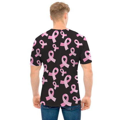 Pink Breast Cancer Ribbon Pattern Print Men's T-Shirt