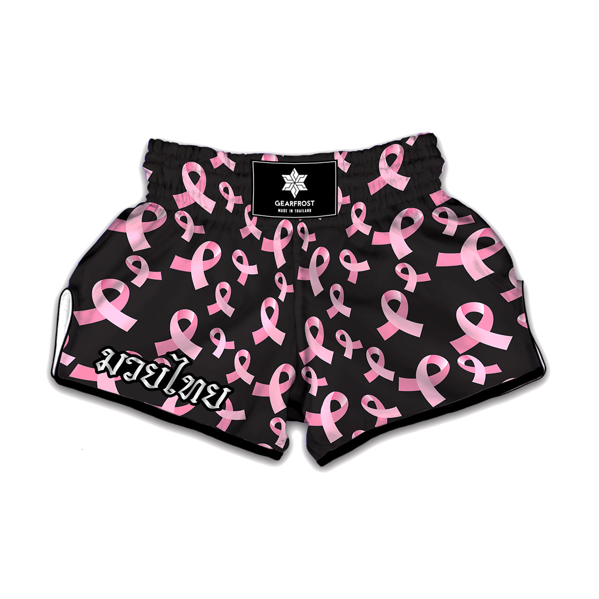 Pink Breast Cancer Ribbon Pattern Print Muay Thai Boxing Shorts