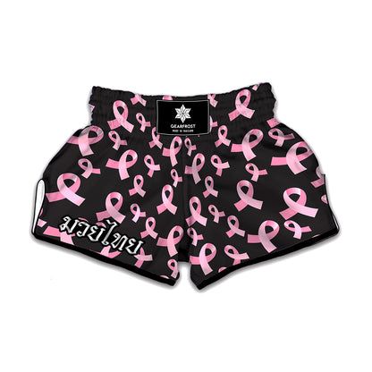 Pink Breast Cancer Ribbon Pattern Print Muay Thai Boxing Shorts