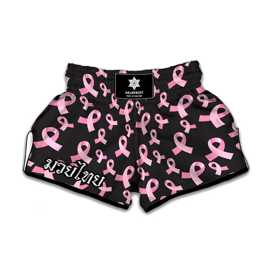 Pink Breast Cancer Ribbon Pattern Print Muay Thai Boxing Shorts