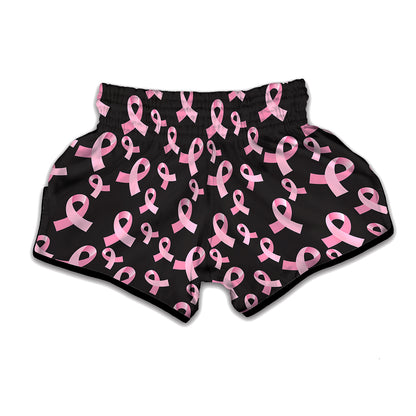Pink Breast Cancer Ribbon Pattern Print Muay Thai Boxing Shorts