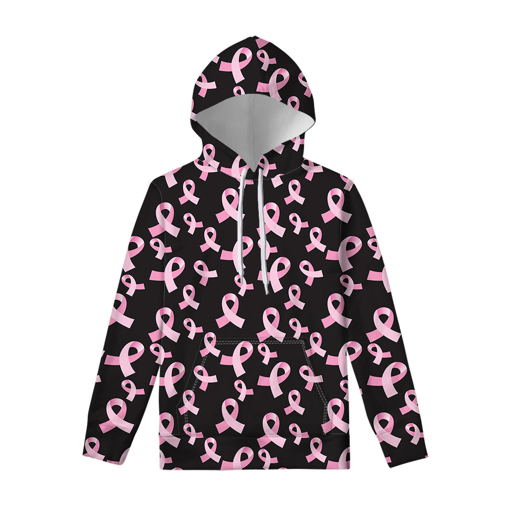 Pink Breast Cancer Ribbon Pattern Print Pullover Hoodie