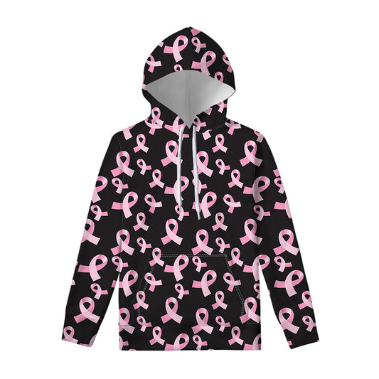 Pink Breast Cancer Ribbon Pattern Print Pullover Hoodie