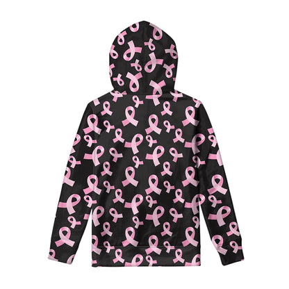 Pink Breast Cancer Ribbon Pattern Print Pullover Hoodie