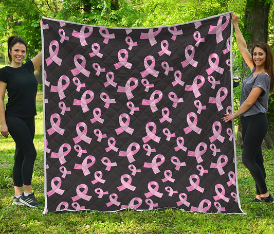 Pink Breast Cancer Ribbon Pattern Print Quilt