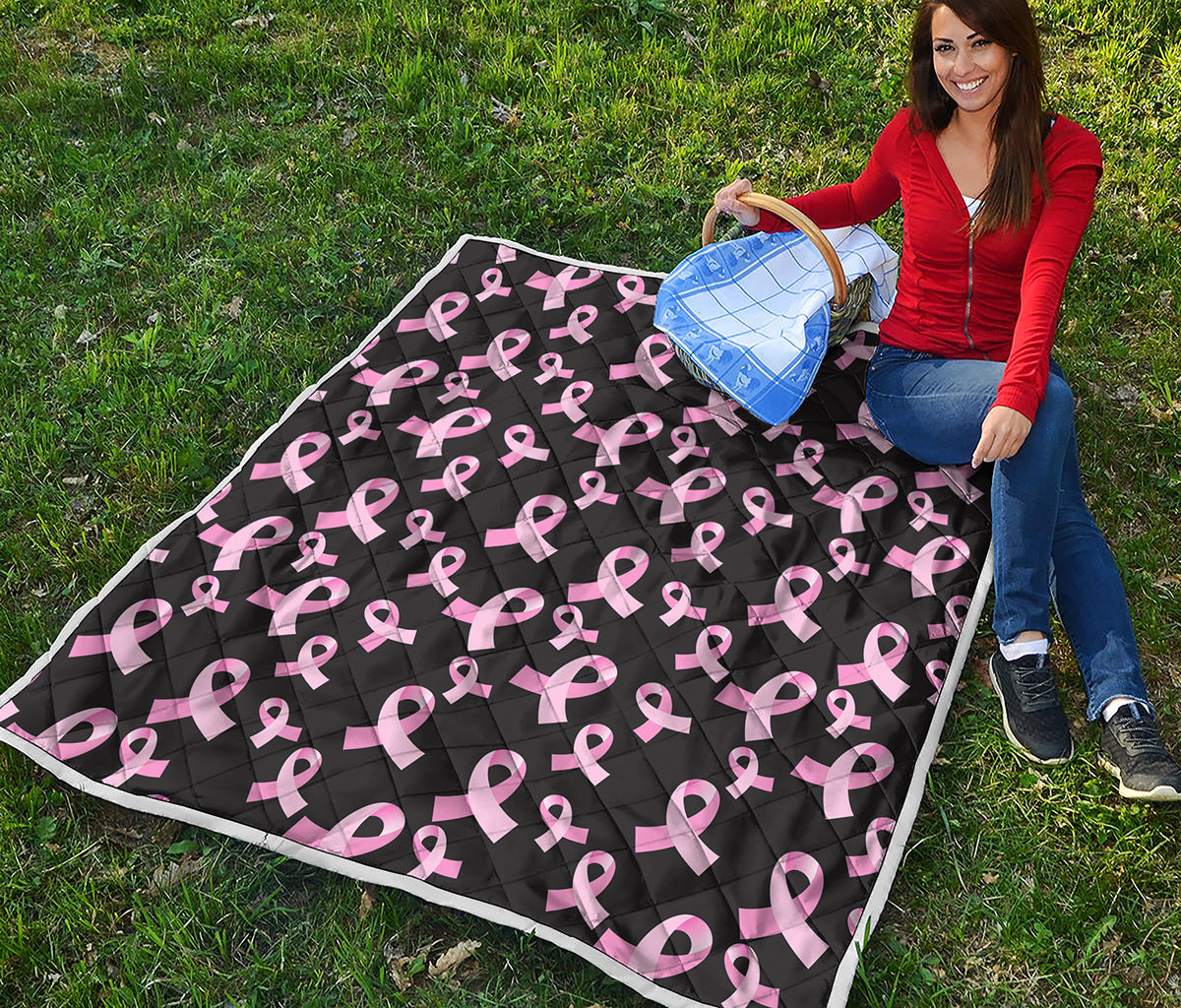 Pink Breast Cancer Ribbon Pattern Print Quilt