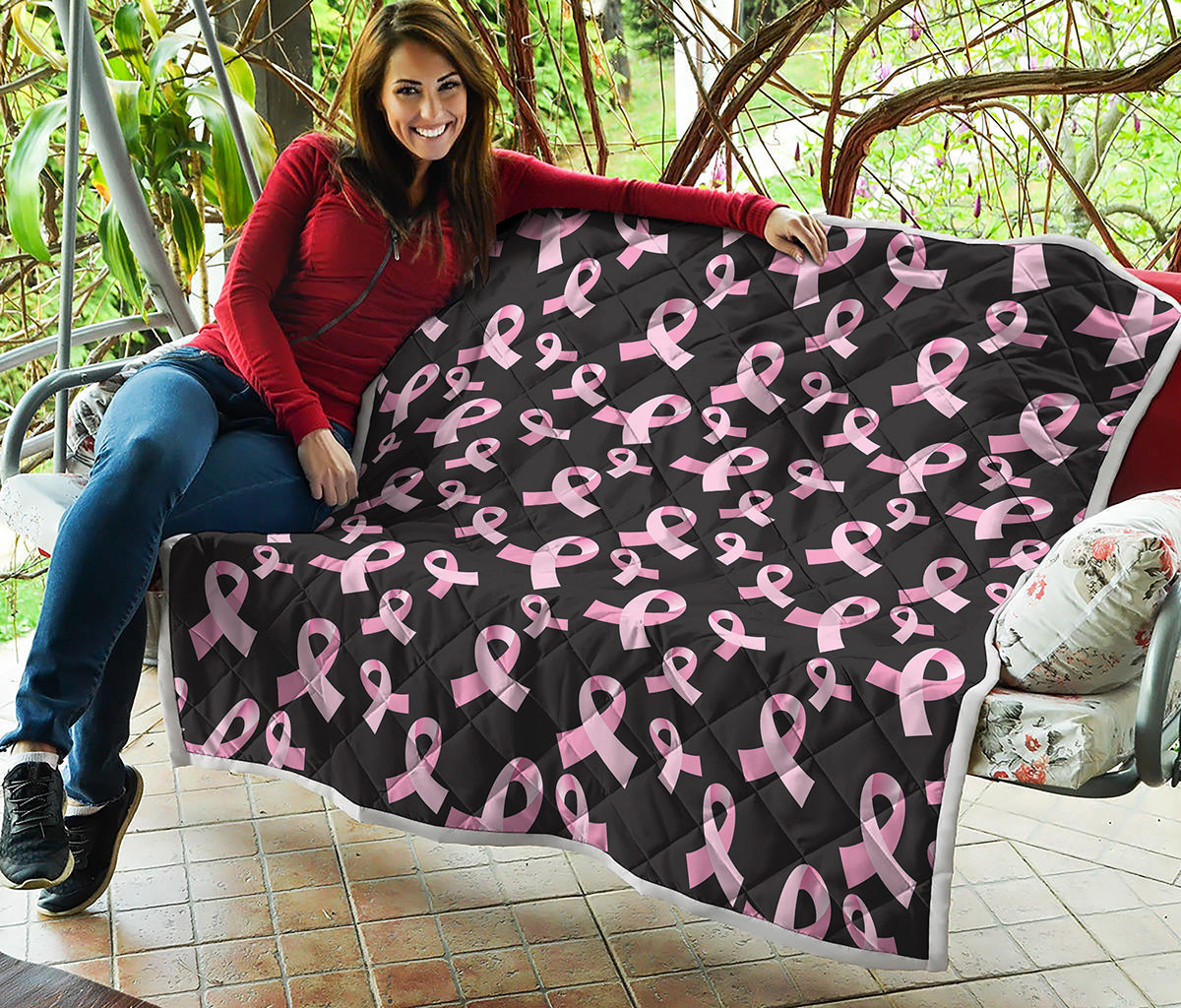 Pink Breast Cancer Ribbon Pattern Print Quilt