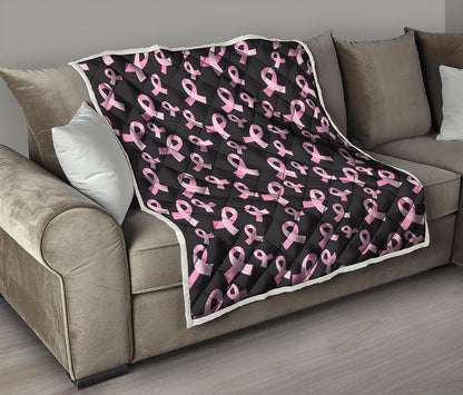 Pink Breast Cancer Ribbon Pattern Print Quilt