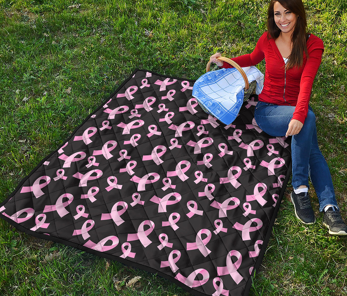 Pink Breast Cancer Ribbon Pattern Print Quilt