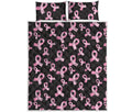 Pink Breast Cancer Ribbon Pattern Print Quilt Bed Set