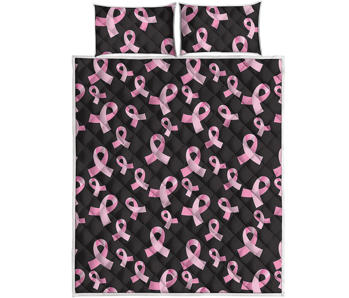 Pink Breast Cancer Ribbon Pattern Print Quilt Bed Set