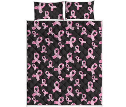 Pink Breast Cancer Ribbon Pattern Print Quilt Bed Set