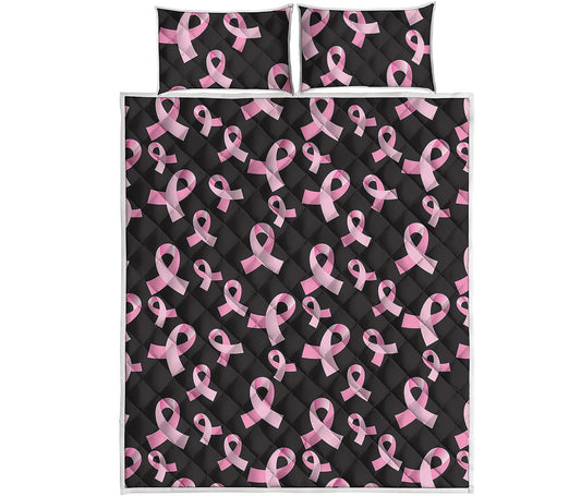 Pink Breast Cancer Ribbon Pattern Print Quilt Bed Set