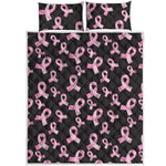 Pink Breast Cancer Ribbon Pattern Print Quilt Bed Set