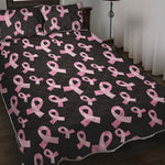 Pink Breast Cancer Ribbon Pattern Print Quilt Bed Set