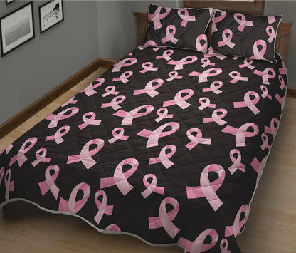 Pink Breast Cancer Ribbon Pattern Print Quilt Bed Set
