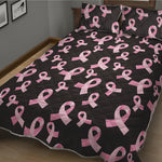 Pink Breast Cancer Ribbon Pattern Print Quilt Bed Set