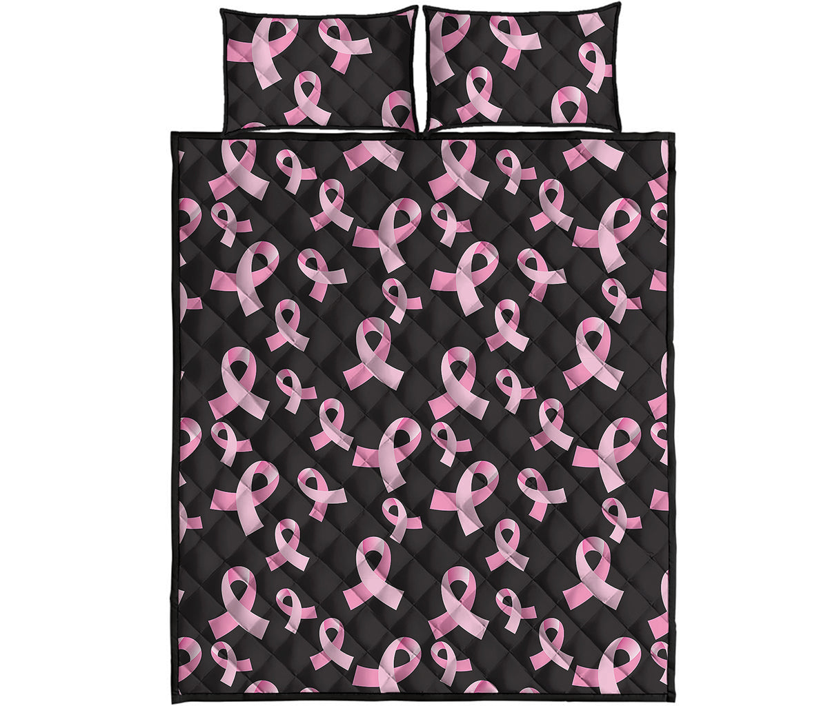 Pink Breast Cancer Ribbon Pattern Print Quilt Bed Set