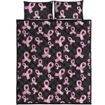 Pink Breast Cancer Ribbon Pattern Print Quilt Bed Set