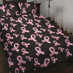 Pink Breast Cancer Ribbon Pattern Print Quilt Bed Set