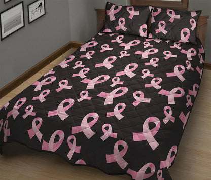 Pink Breast Cancer Ribbon Pattern Print Quilt Bed Set