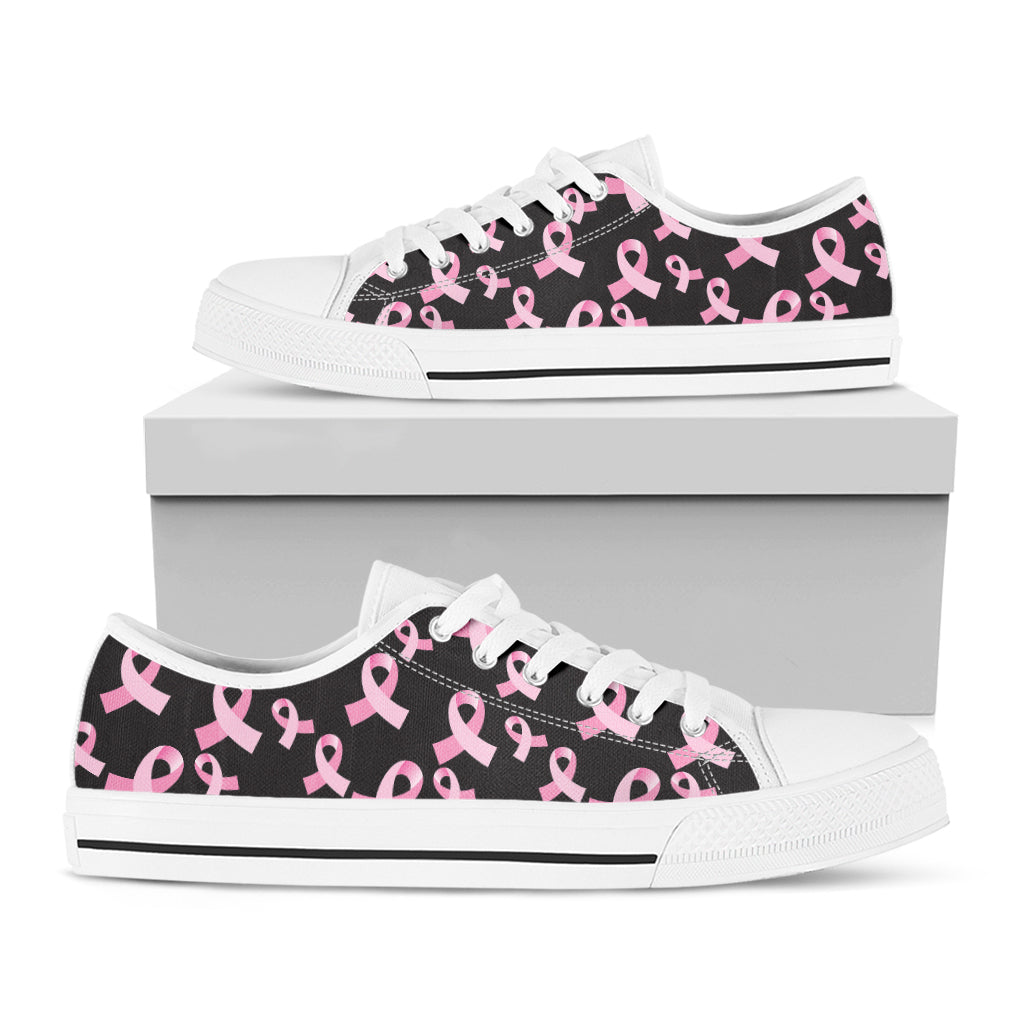 Pink Breast Cancer Ribbon Pattern Print White Low Top Shoes