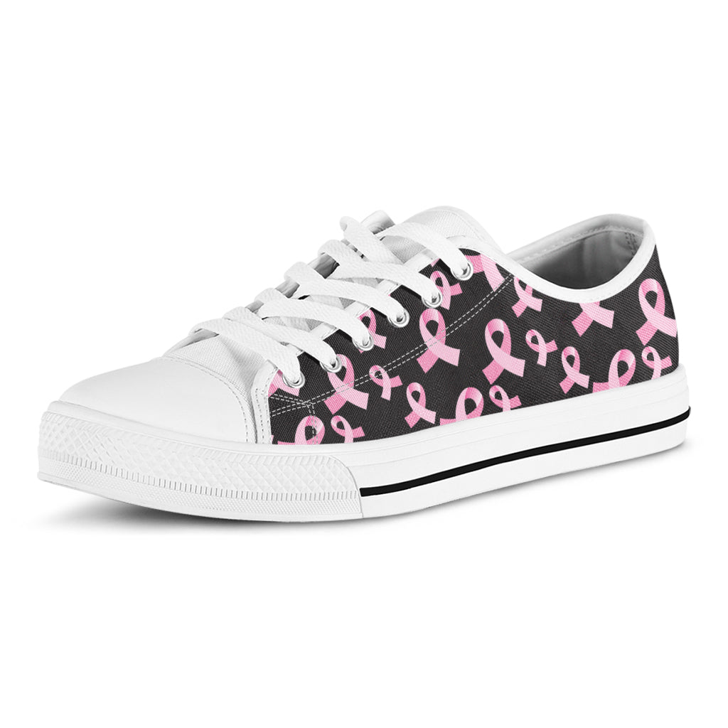 Pink Breast Cancer Ribbon Pattern Print White Low Top Shoes