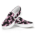 Pink Breast Cancer Ribbon Pattern Print White Slip On Sneakers