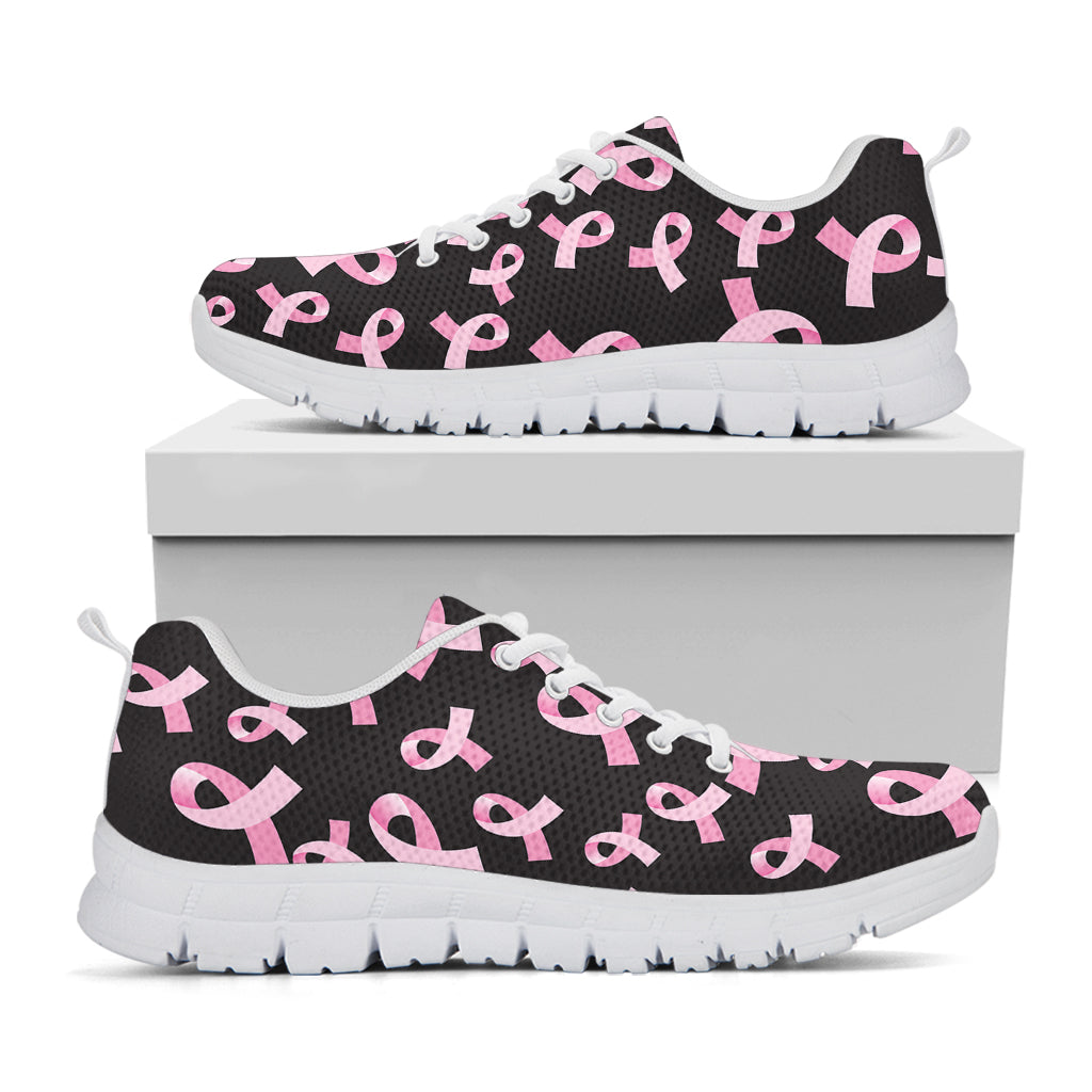 Pink Breast Cancer Ribbon Pattern Print White Sneakers