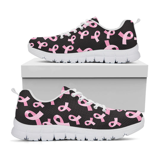 Pink Breast Cancer Ribbon Pattern Print White Sneakers